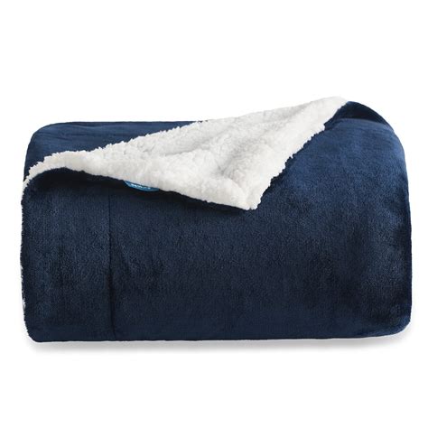 Bedsure Sherpa Fleece Throw Blanket For Couch Navy Blue Thick Fuzzy