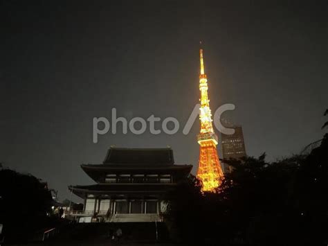 東京タワーと増上寺 No 27202979｜写真素材なら「写真ac」無料（フリー）ダウンロードok