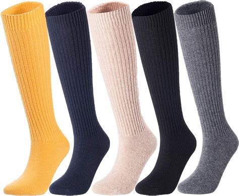 Lovely Annie Big Girls And Womens 5 Pairs Exceptional Non Slip Cozy And Cool Knee High Wool