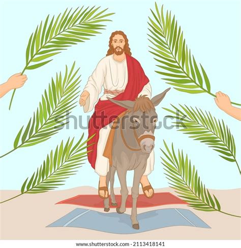 115 Palm Sunday Jesus Riding On Donkey Stock Vectors And Vector Art