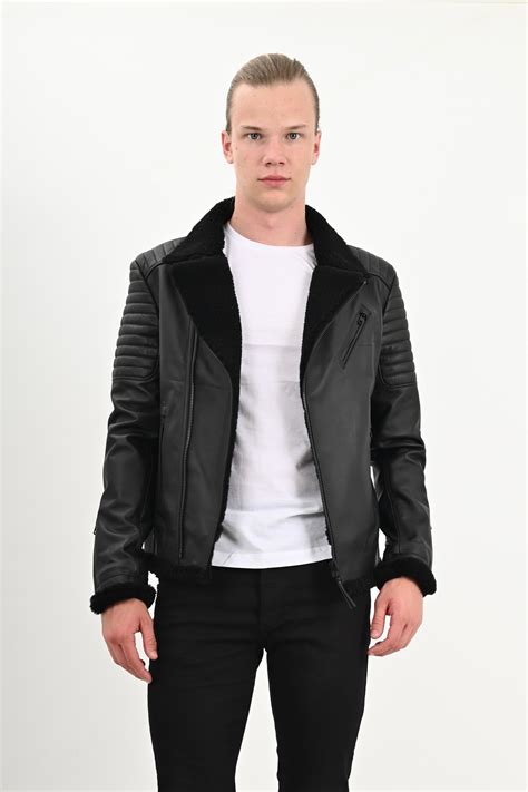 James Dean Biker Men S Black Shearling Jacket M4018ABHBS Alin Leather