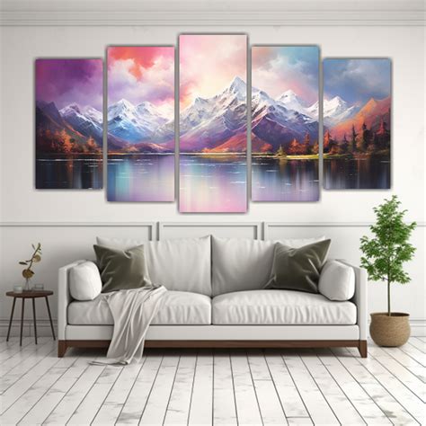 Cuadro Decorativo Paisaje Monta Oso Con Arco Ris Y Colores Morados