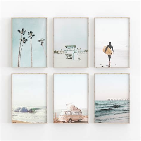 Beach Wall Art Set of 6 Gallery Surf Wall Art Coastal Set - Etsy