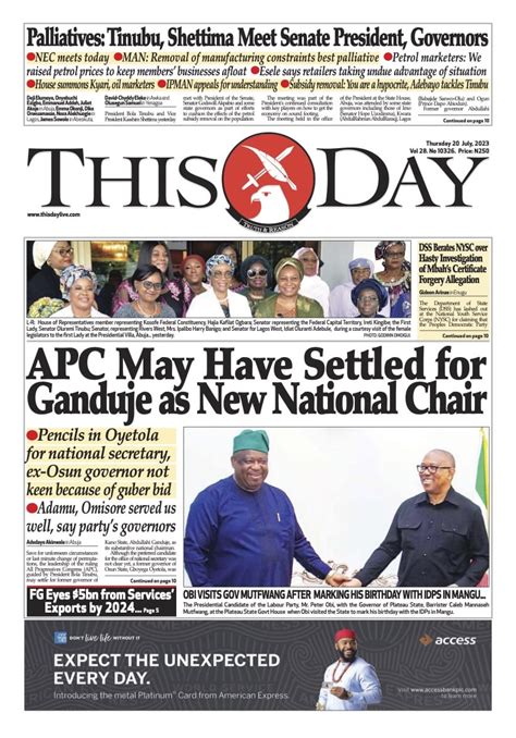 Nigerian Newspapers Daily Front Pages Review Thursday 20th July 2023