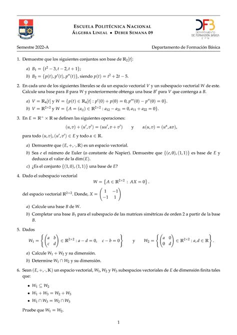 Algebra Ejercicios Escuela Polit Cnica Nacional Lgebra Lineal