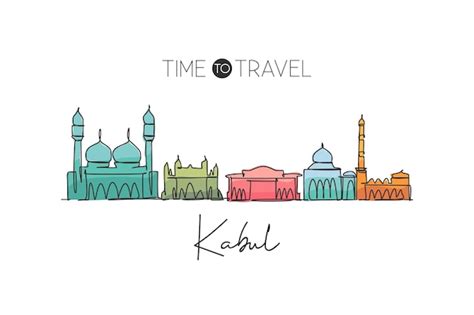 Premium Vector One Single Line Drawing Of Kabul City Skyline