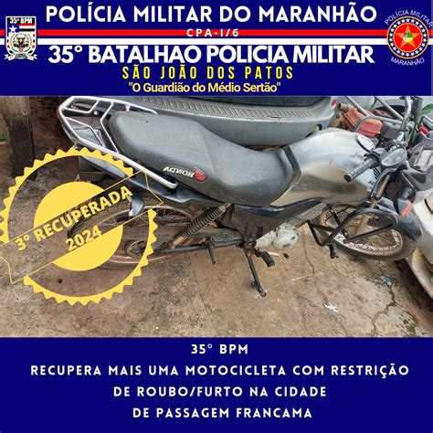 Rádio patrulha do 35º BPM apreende mais uma motocicleta sinais