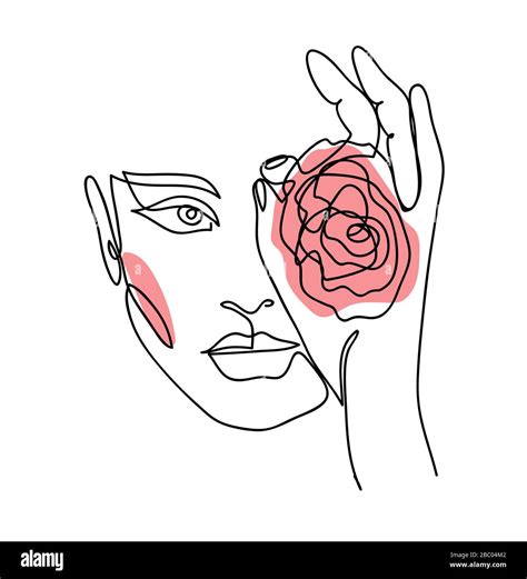 Retrato Cara Con Rosa Una L Nea Continua De Arte Mujer Chica Imagen