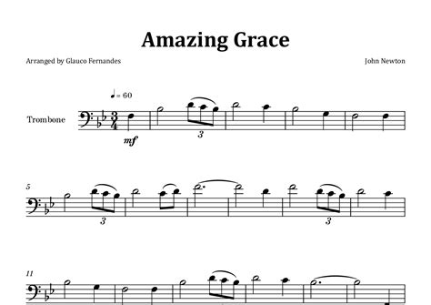 Amazing Grace Trombone Solo Arr Glauco Fernandes Sheet Music John Newton Trombone Solo