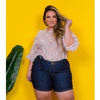 Short Jeans Feminino Cintura Alta Plus Size Hot Pants Destroyed Laycra Strech Short Jeans