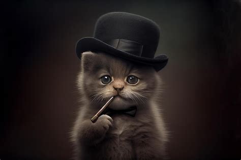 Gato gángster con sombrero con cigarro generativo ai Foto Premium