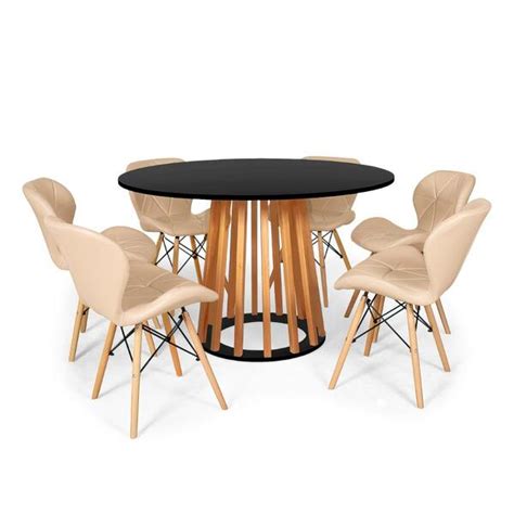 Conjunto Mesa De Jantar Talia Amadeirada Preta Cm Cadeiras Eiffel Slim Nude Leroy