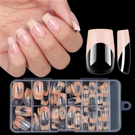 Pcs Pink Nude White Pink Orange Fake Nails Square False Press On Nails French Full Cover Wear