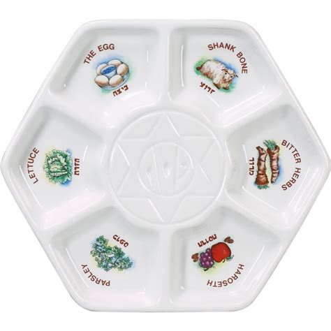 Hexagon Shaped Ceramic Passover Seder Plate