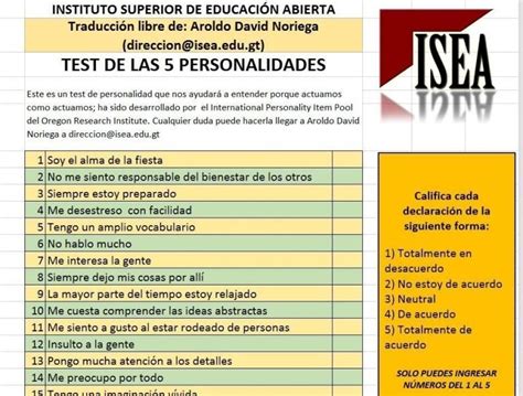 Test De Las 5 Personalidades DiseÑo De La InstrucciÓn