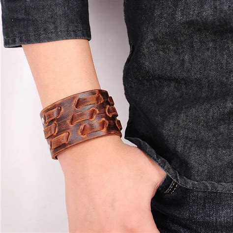 Aliexpress Buy Hot New Fashion Men Wide Leather Bracelet Brown