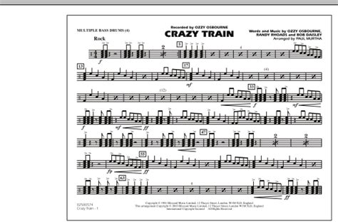 Crazy Train Multiple Bass Drums By Paul Murtha Sheet Music For Marching Band At Sheet Music Direct