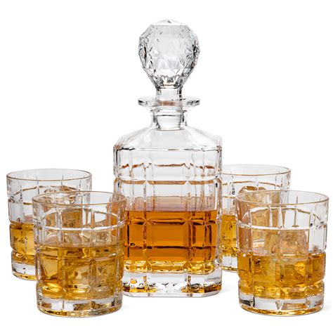 Square Engraved 5 Piece Whiskey Decanter Set — Regal Trunk And Co