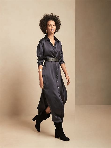 Muse Silk Maxi Shirtdress Banana Republic