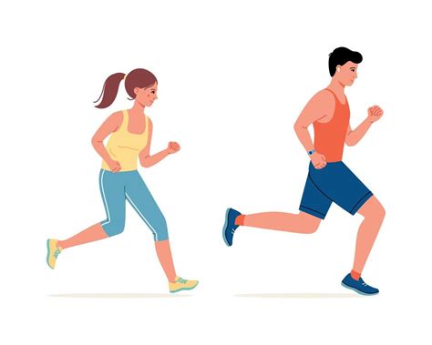 Running Man And Woman On A White Background Fast Run The Concept Of A