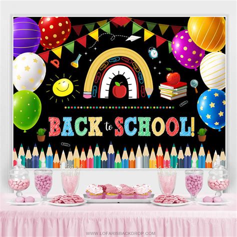 Colorful Flags And Balloons Back To School Backdrop Lofaris