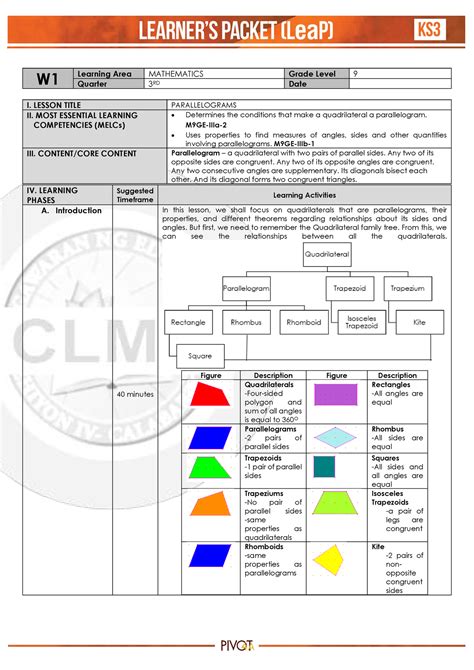 Lea P Math G9 Week 1 Q3 Adapted Las W Learning Area Mathematics