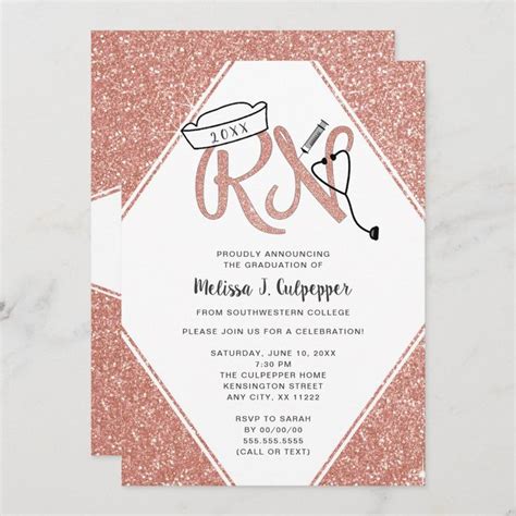 Pink Glitter RN Graduation Party Or Pinning Invite Rn Graduation