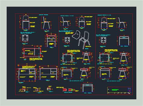 Mobiliário Escolar Em Autocad Biblioteca Cad