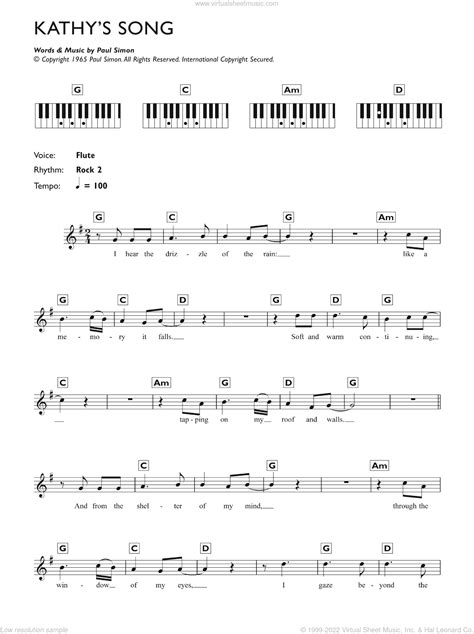 Garfunkel Kathy S Song Sheet Music For Piano Solo Chords Lyrics Melody