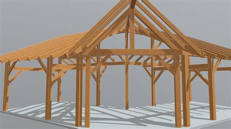 14x28 Winged Shed Pavilion 3d Model By Timber Frame Hq