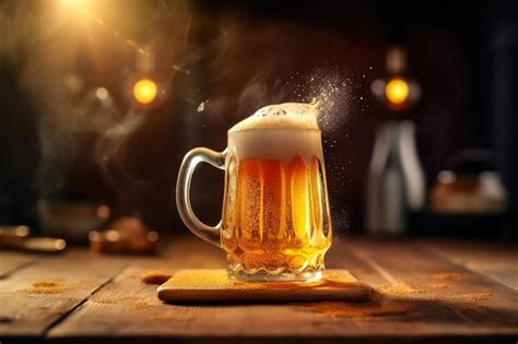 Premium Ai Image Beer Glass With White Beer Foam On A Wooden Table