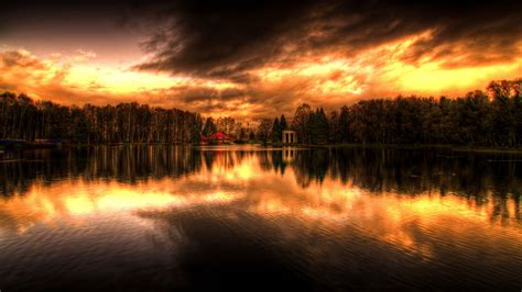 decline, evening, reflection, sky, wood, coast, house 4k reflection, Evening, decline | Scenic ...