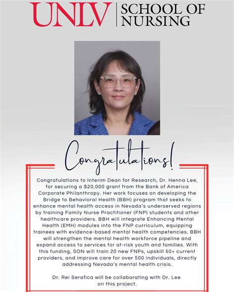UNLV - Congratulations to Dr. Henna Lee on her grant award from