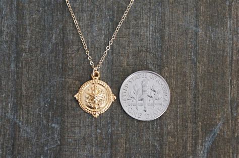 Gold Compass Necklace Compass Pendant On A Dainty 14k Gold Etsy