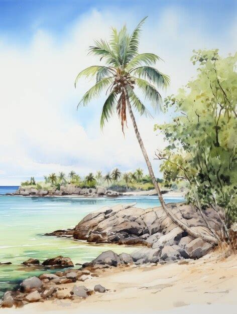 Premium Photo Watercolor Painting Of Palm Trees Palm Tree On The