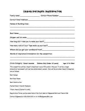 Fillable Online Cardboard Boat Regatta Registration Form Fax Email