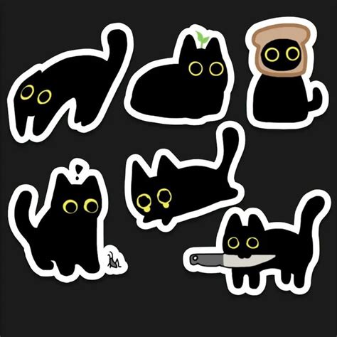 Cute Black Cat Sticker Set Ct Glossy Vinyl Waterproof Cute Funny