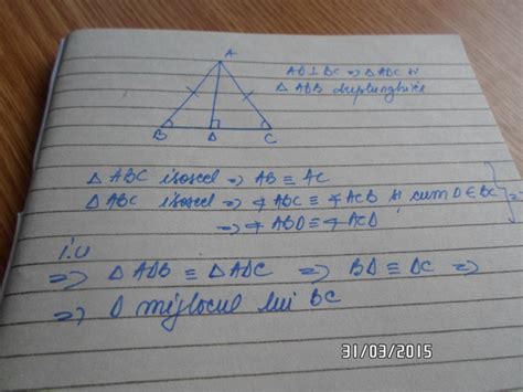 Triunghiul Abc Este Isoscel De Baza Bc Iar Ad Este Inaltime Cu D