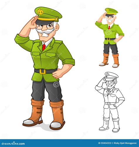 General Army Cartoon Character With Salute Hand Pose Cartoondealer