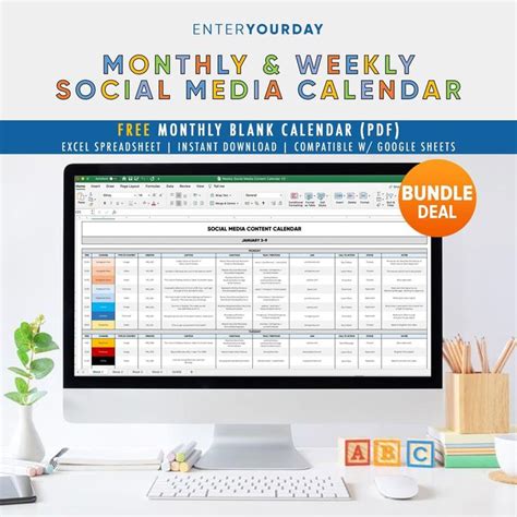 Social Media Calendar Excel Spreadsheet Marketing Planner Social Media Manager Batch Content