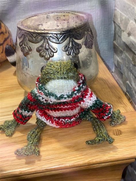 Christmas Knitted Frogs In A Sweater Handknitted Frog In A Etsy