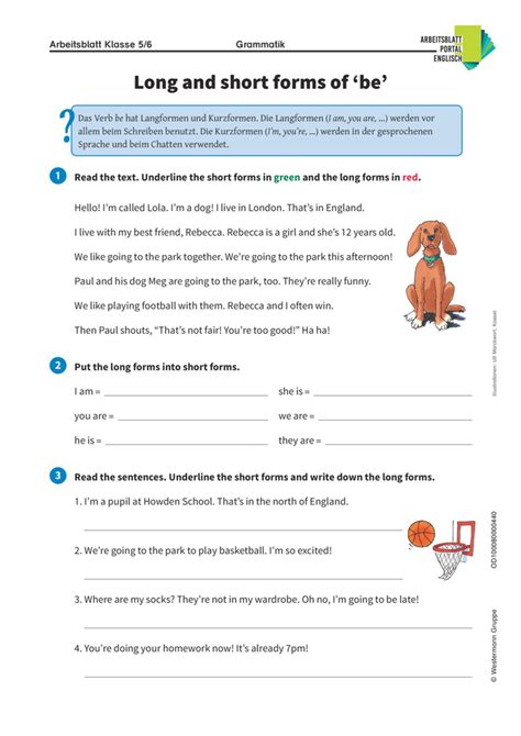 Long And Short Forms Of Be Englisch Arbeitsblatt Zu Lang Und