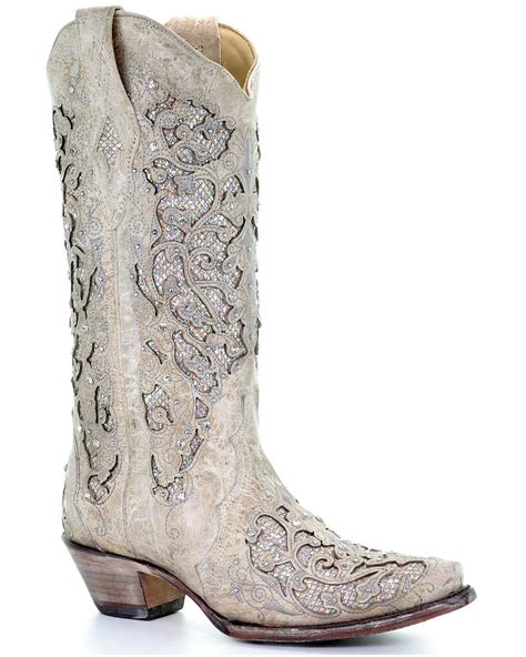 Corral Women's White Glitter Inlay Western Boots | Boot Barn