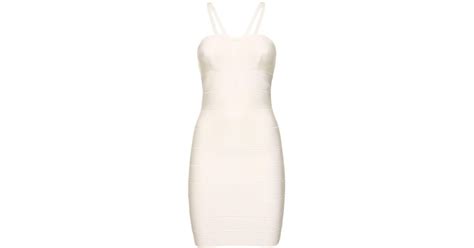 Hervé Léger Bondage Halter Neck Mini Dress in Natural Lyst