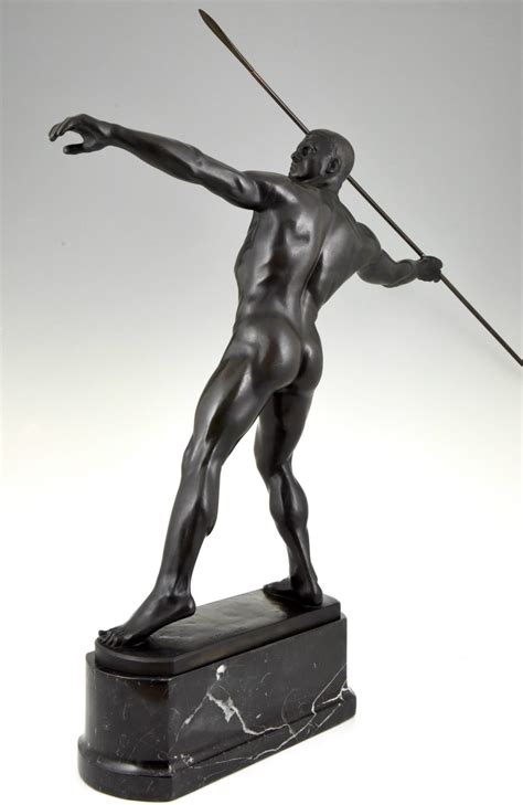 Art Deco Bronze Sculpture Male Nude With Spear Deconamic
