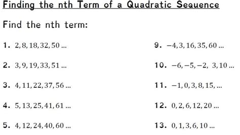 Finding the nth Term of a Quadratic Sequence – Minimally Different