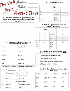 Spanish Present Tense Pedir Stem Changing Verb E I Practice Review