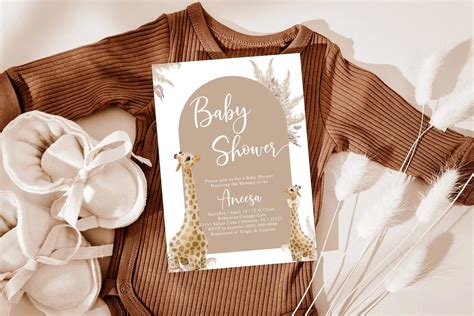 Invitaci N De Baby Shower De Jirafa Plantilla Editable Boho Etsy Espa A