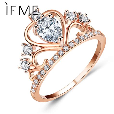 IF ME Fashion Princess Queen Crown Engagement Rings With Clear CZ Cubic