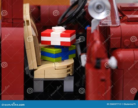 Two Lego Presents On A Car Seat Inside Of Lego Pickup Truck Editorial